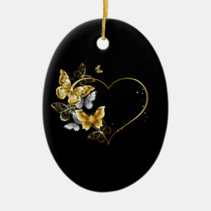 Heart with Golden Butterflies Ceramic Tree Decoration