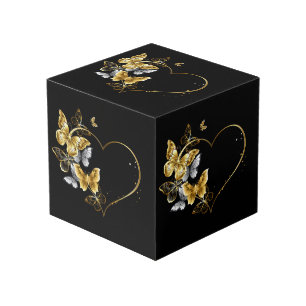 Heart with Golden Butterflies Cube