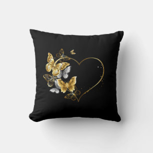 Heart with Golden Butterflies Cushion