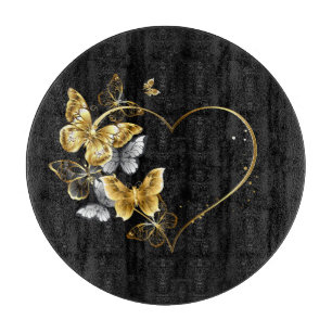 Heart with Golden Butterflies Cutting Board