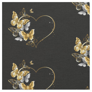 Heart with Golden Butterflies Fabric