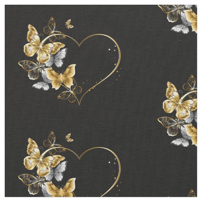 Heart with Golden Butterflies Fabric (Close Up)