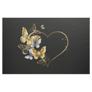 Heart with Golden Butterflies Fabric