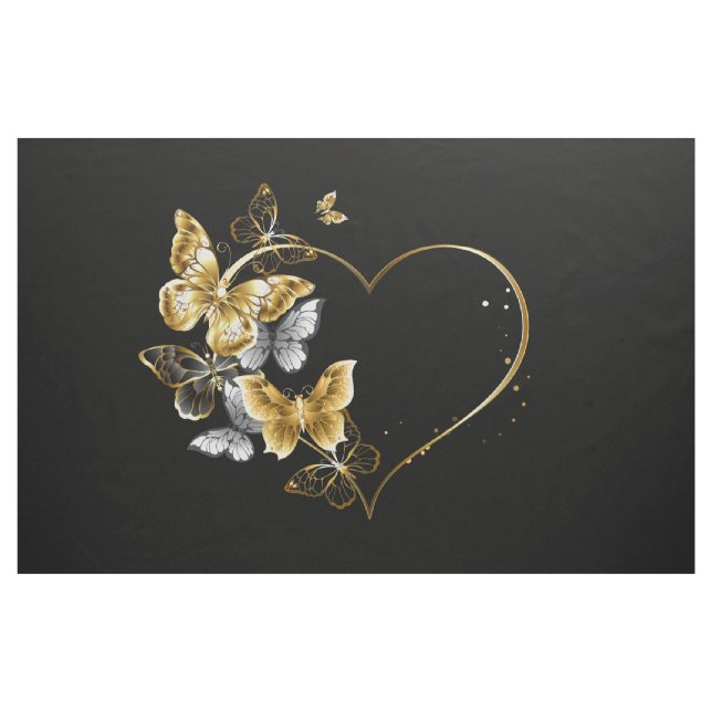 Heart with Golden Butterflies Fabric (Yard)