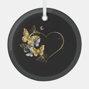 Heart with Golden Butterflies Glass Tree Decoration