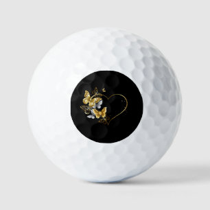 Heart with Golden Butterflies Golf Balls