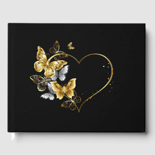 Heart with Golden Butterflies Guest Book