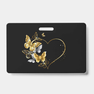 Heart with Golden Butterflies ID Badge