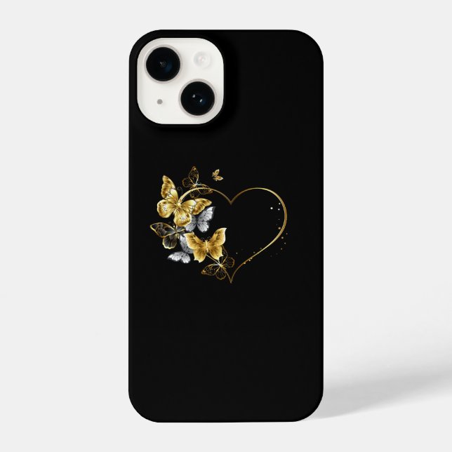 Heart with Golden Butterflies iPhone Case (Back)