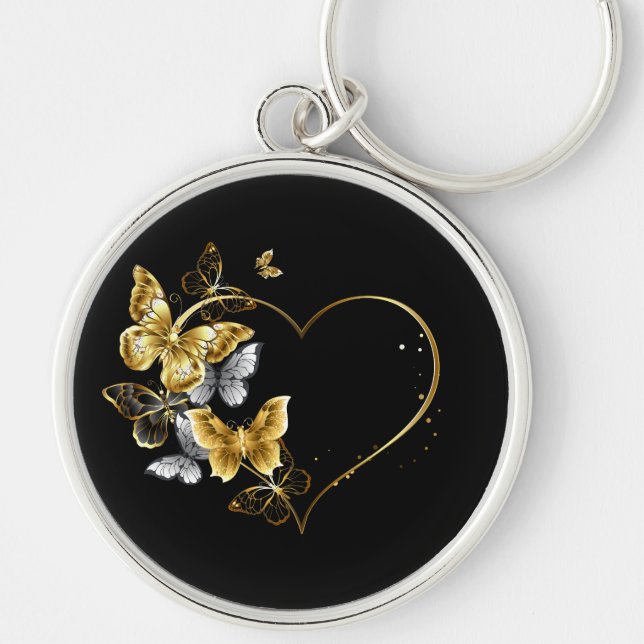 Heart with Golden Butterflies Key Ring (Front)