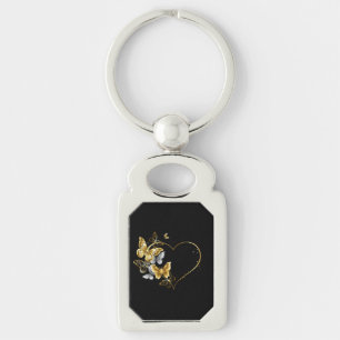 Heart with Golden Butterflies Key Ring