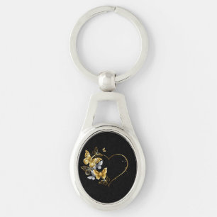 Heart with Golden Butterflies Key Ring