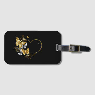 Heart with Golden Butterflies Luggage Tag
