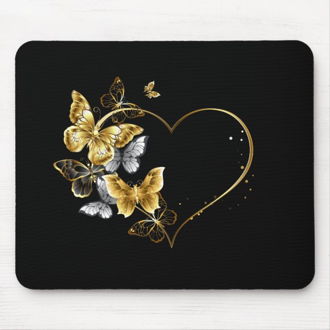 Heart with Golden Butterflies Mouse Pad (Front)