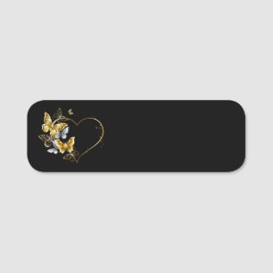 Heart with Golden Butterflies Name Tag