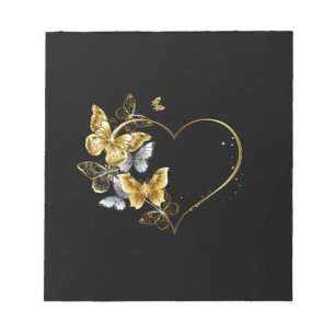 Heart with Golden Butterflies Notepad