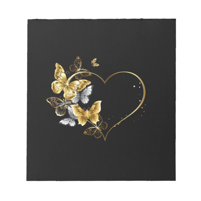 Heart with Golden Butterflies Notepad (Front)
