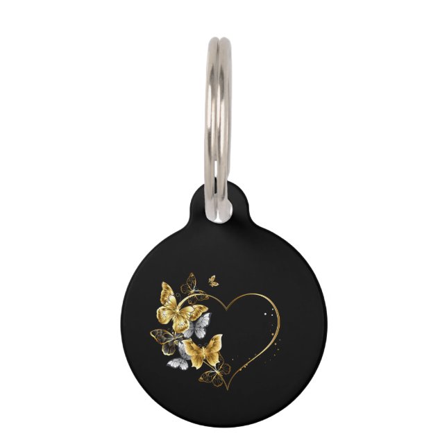 Heart with Golden Butterflies Pet Tag (Front)