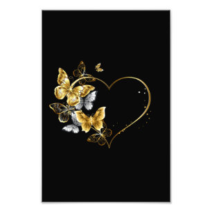 Heart with Golden Butterflies Photo Print