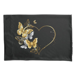 Heart with Golden Butterflies Pillowcase