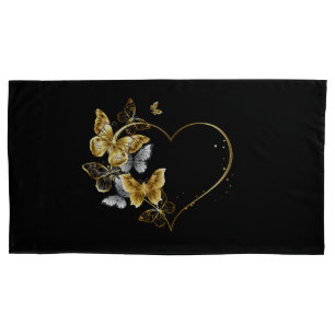 Heart with Golden Butterflies Pillowcase