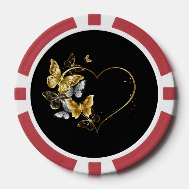 Heart with Golden Butterflies Poker Chips (Front)