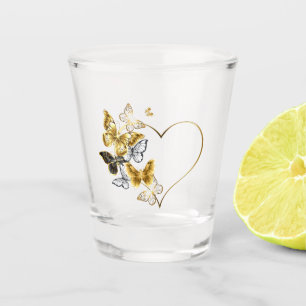 Heart with Golden Butterflies Shot Glass