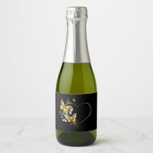 Heart with Golden Butterflies Sparkling Wine Label