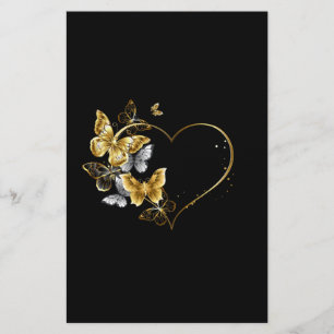 Heart with Golden Butterflies Stationery