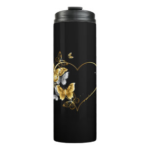 Heart with Golden Butterflies Thermal Tumbler