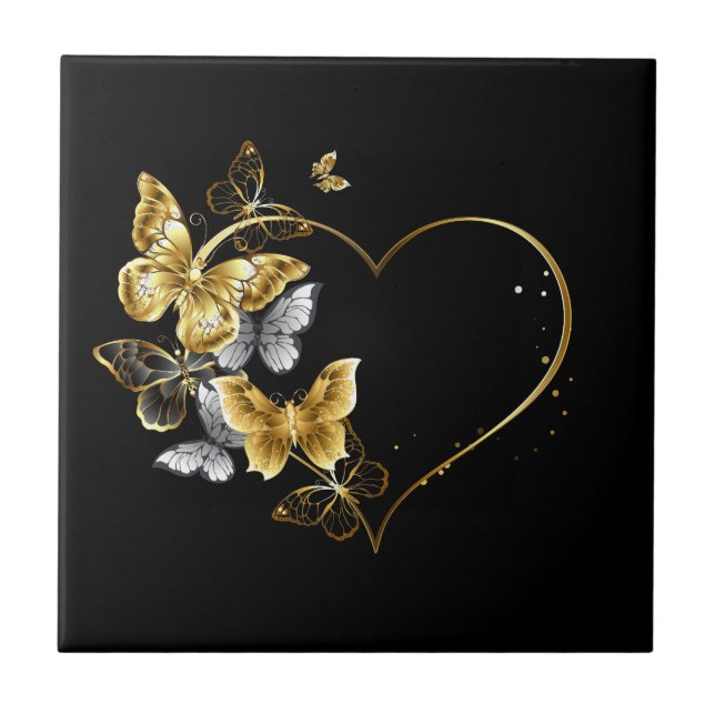 Heart with Golden Butterflies Tile (Front)