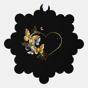 Heart with Golden Butterflies Tree Decoration Card