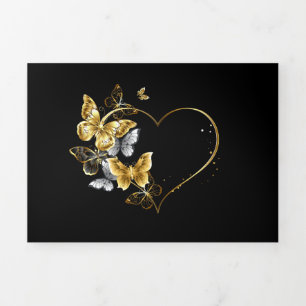 Heart with Golden Butterflies Tri-Fold Holiday Card
