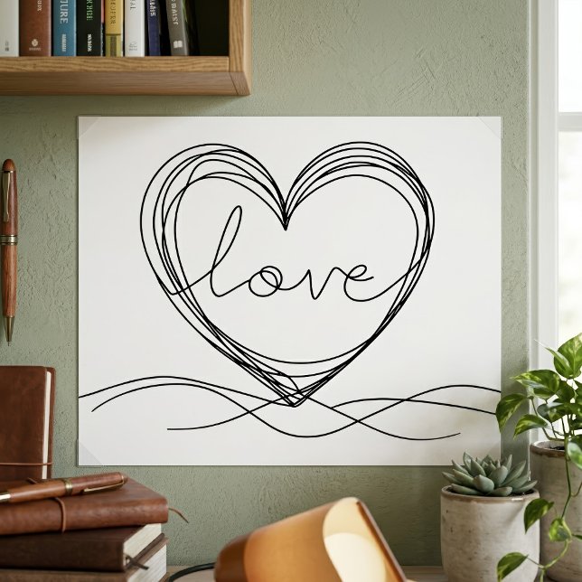 Heart with Love Continuous Line Art Design Poster (Heart with Love Continuous Line Art Design. Poster)