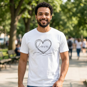 Heart with Love Continuous Line Art Design T-Shirt
