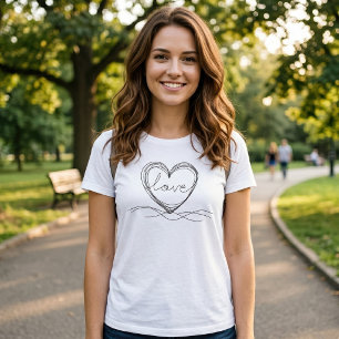 Heart with Love Continuous Line Art Design T-Shirt