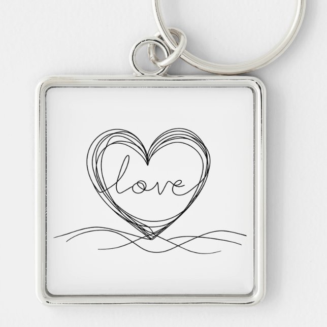 Heart with "Love" in Continuous Line Art  Key Ring (Front)
