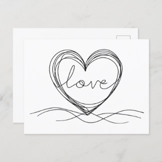 Heart with "Love" in Continuous Line Art  Postcard