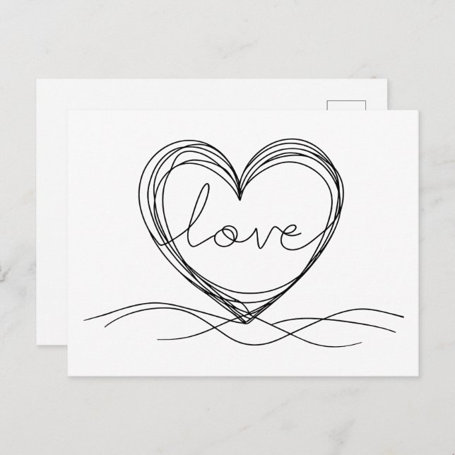 Heart with "Love" in Continuous Line Art  Postcard (Front/Back)