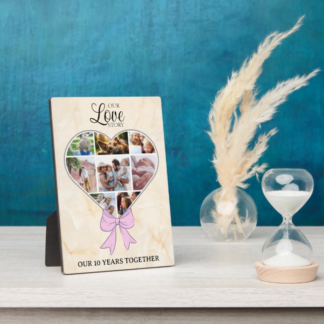 Heart with pink bow anniversary photo plaque (Side)