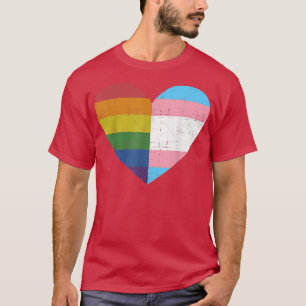 Heart with rainbow and transgender flag for pride T-Shirt