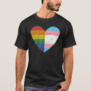 Heart With Rainbow And Transgender Flag For Pride T-Shirt