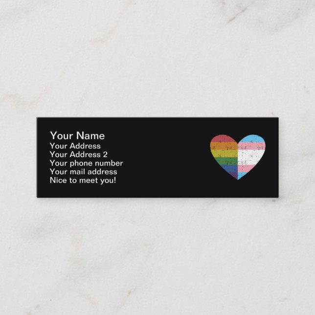 Heart with rainbow transgender flag pride month mini business card (Front)