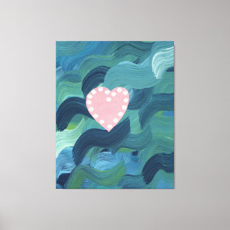 Heart with Seashells and Ocean Waves Canvas Print