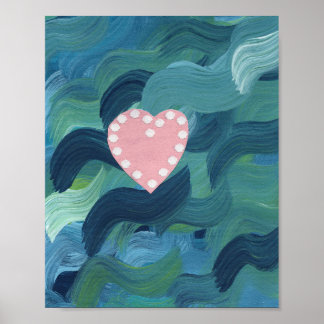 Heart with Seashells and Ocean Waves Poster