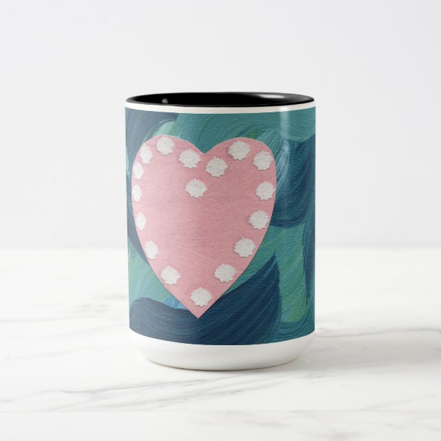 Heart with Seashells and Ocean Waves Two-Tone Coffee Mug (Center)
