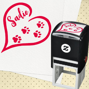 Heart with Trailing Paw Prints and Custom Name Self-inking Stamp
