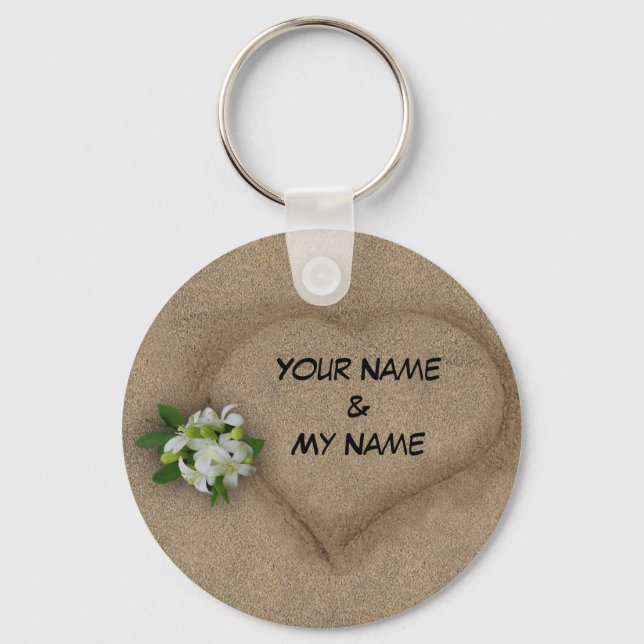 Heart with your Names in the Sand Key Ring (Front)