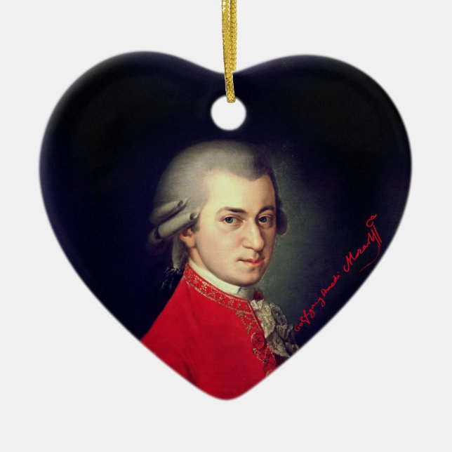 ♥ Heart Wolfgang Amadeus Mozart with signature ♥ Ceramic Tree Decoration (Front)