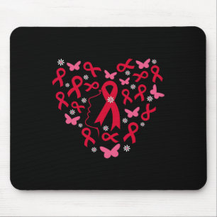 Heart Woman Support Blood Cancer Warrior Red Ribbo Mouse Pad